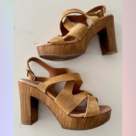 La Fée Maraboutée Heels – Tan Suede with Wood Heel sz 38 - Picture 3 of 6